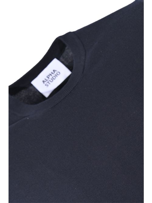 Maglia girocollo in filato di cotone Blu notte Alpha studio | AU-5002C1001